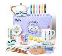 Pott’d Paintables Paint-a-Tea Set, DIY Pottery Painting Kit for Adults with Teapot, Mugs, Coasters, Paints, Brushes, Sponges, Palette and Guide, Craft Kit for Beginners and Tea Lovers