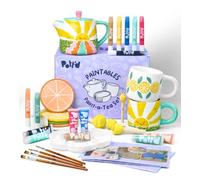 Pott’d Paintables Paint-a-Tea Set, DIY Pottery Painting Kit for Adults with Teapot, Mugs, Coasters, Paints, Brushes, Sponges, Palette and Guide, Craft Kit for Beginners and Tea Lovers