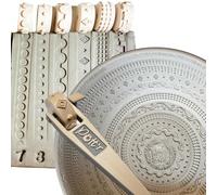 POTT’R Set of 6 Pottery Texture Rollers | 12mm x 25mm Border Pattern Stamps for Wheel Thrown Clay | Includes Handle | Pattern Set 2 for Rim & Banding Decoration on Ceramic Vessels