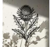 (POTT11181) Elegant Thistle Metal Wall Art - Scottish Flower Design, Black Iron Silhouette for Indoor/Outdoor Decor