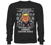 Pottbengel - Great Terrific Merry Christmas Funny Donald Trump Xmas Ugly Christmas Sweater - Trump Mugshot Sweatshirt, Black, XXXL