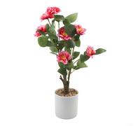 Potted artificial camellia plant 42cm tall with plastic base, designed to enhance decorative spaces without the need for watering or sunlight (rose red)