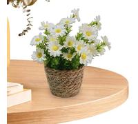 Potted Artificial Flowers,Artificial Flowers in Pot,Artificial Flowers in Rattan Pot, Silk Artificial Daisy Rattan Pot Bonsai for House Table Decoration