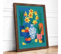 Potted Flowers & Harvest Modern Framed Wall Art Print A3 (42×29.7cm) Walnut, Wall Decor for Living Room, Bedroom, Office & Home, Ready to Hang, Art Gift