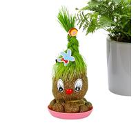 Potted Head Grass Doll - plant sprouting decor figure, green hair pot toy | adorable ceramic grass planter, realistic potted growth head, playful design novelty doll, for study room offic shelf