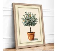 Potted Olive Tree Botanical Framed Wall Art Print A2 (59.4×42cm) Oak, Wall Decor for Living Room, Bedroom, Office & Home, Ready to Hang, Art Gift