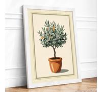 Potted Olive Tree Botanical Framed Wall Art Print A2 (59.4×42cm) White, Wall Decor for Living Room, Bedroom, Office & Home, Ready to Hang, Art Gift
