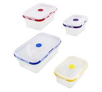 Potted Pans Collapsible Containers with Lids - 4pc Clear Food Silicone Storage Containers with Colorful Venting Lids