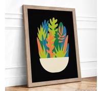 Potted Plant Abundance Modern Framed Wall Art Print A2 (59.4×42cm) Oak, Wall Decor for Living Room, Bedroom, Office & Home, Ready to Hang, Art Gift