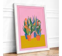 Potted Plant Collection Botanical Framed Wall Art Print A2 (59.4×42cm) White, Wall Decor for Living Room, Bedroom, Office & Home, Ready to Hang, Art Gift