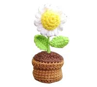 Potted Plant Flower Air Vent Clip Cute Crochet Knitted Charm Air Freshener Diffuser Clip Essential Oil Artificial Flowerpot Succulents Car Accessory Auto Interior Decor (White)