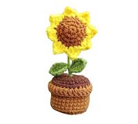 Potted Plant Flower Air Vent Clip Cute Crochet Knitted Charm Air Freshener Diffuser Clip Essential Oil Artificial Flowerpot Succulents Car Accessory Auto Interior Decor (Sunflower)