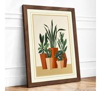 Potted Plants Trio Botanical Framed Wall Art Print A1 (84.1×59.4cm) Walnut, Wall Decor for Living Room, Bedroom, Office & Home, Ready to Hang, Art Gift