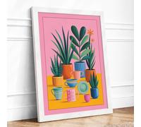 Potted Plants & Vessels Botanical Framed Wall Art Print A3 (42×29.7cm) White, Wall Decor for Living Room, Bedroom, Office & Home, Ready to Hang, Art Gift