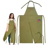 Potterhyme Full Coverage Pottery Apron Split Leg,100% Cotton Canvas Potter's Aprons For Men & Women,For Ceramic Wheel Throwing, Woodturning, Painting, Leather Carving, Green, S/L
