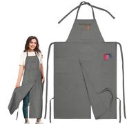Potterhyme Full Coverage Pottery Apron Split Leg - 100% Cotton Canvas Potter's & Ceramics Aprons with Pockets for Women & Men, Grey, Adjustable