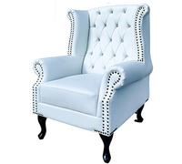 Potteries Antique Centre Bicast Leather Chesterfield White High Back/Queen St Anne's Wingback Armchair Executive Home/Office Furniture. (White, High Back)