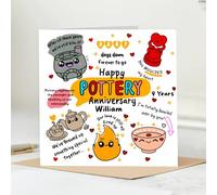 Pottery Anniversary Card, 9 Years, Cute Kiln and Tea Theme, Handmade Design