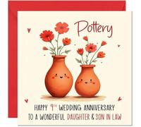 Pottery Anniversary Card for Daughter & Son in law - 9th Wedding Anniversary Cards for Son in Law & Daughter Cute Anniversaries Greeting Cards
