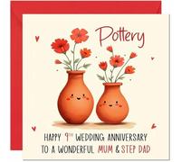 Pottery Anniversary Card for Mum & Step Dad - 9th Wedding Anniversary Cards for Step-Dad & Mum Cute Anniversaries Greeting Cards