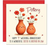 Pottery Anniversary Card for Sister & Brother in Law - 9th Wedding Anniversary Cards for Brother in Law & Sister Cute Anniversaries Greeting Cards