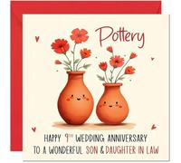 Pottery Anniversary Card for Son & Daughter in Law - 9th Wedding Anniversary Cards for Daughter in Law & Son Cute Anniversaries Greeting Cards