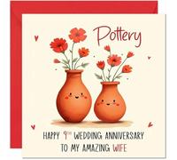 Pottery Anniversary Card for Wife - 9th Wedding Anniversary Cards for Wife from Husband Cute Anniversaries Greeting Cards