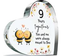 Pottery Anniversary Plague Gifts for Husband Wife - Meant to Bee - Happy 9th Wedding Anniversary Present for Partner, 100mm Acrylic Heart Keepsake for Ninth Anniversaries
