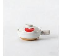 Pottery Clay Casserole with Handle - Chinese Clay Pot for Cooking, Non-stick Ceramic Cooking Pot for Stew, Soup & Porridge - Traditional Claypot Cooking Pot, 1.1L/725ml Ceramic,725ML,White and Red