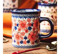 Pottery Coffee Mug Set,14oz, Hand Painted Ceramic Tea Cups with Unique Design for Hot or Cold Drinks (Snow Ink Plum)