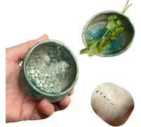 Pottery Herb Stripper Bowl, 2025 New Herb Stripper Bowl Ceramic Pottery, 4 Handmade Different Round Hole Sizes, Herbs Leaf Stripper for Peeling Off The Leafy Assembly (Green)
