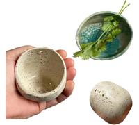 Pottery Herb Stripper Bowl, 2025 New Herb Stripper Bowl Ceramic Pottery, 4 Handmade Different Round Hole Sizes, Herbs Leaf Stripper for Peeling Off The Leafy Assembly (Beige)