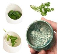 Pottery Herb Stripper Bowl, 2025 Upgraded Handmade Ceramic Herb Stripper Cup with Various Round Hole Sizes, Perfect for Stripping Leafy Herbs Easily(Green)