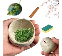 Pottery Herb Stripper Bowl,3 in 1 New Handmade Pottery Herb Stripper Bowl Ceramic,Different Round Hole Sizes for Peeling Off The Leafy Assembly with Cleaning Cloth,Wooden Leaf pounding Stick (Beige)