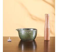 Pottery Herb Stripper Bowl, Garlic Grinder, Comes with a Wooden Pestle and Brush, Multi-Size Holes, Effortless Leaf and Stem Separation(Dark green)