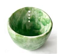 Pottery Herb Stripper Ceramic Herb Stripping Cup Handmade Herbs Strip Tool Leaf Strippings Bowl 4 Holes Her-b Strippe-r Cup Multipurpose Kitchen Tools for Rosemary Thyme(Celadon Glaze)