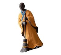 Pottery Monk Style Clay Sweeping Figurine Purple Chinese Decor Desktop