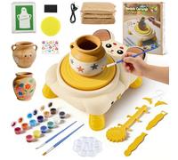 Pottery Wheel for Kids Ages 6-12, Complete Pottery Kit with 3 Air Dry Clay, Paint Brushes, Paints, Cutting Tools & Apron, USB Rechargeable Arts and Crafts Gift for Boys Girls Birthday