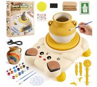 Pottery Wheel for Kids, Kitty Pottery Kit with Air Dry Clays, Paints & Cutting Tools, Pottery Painting Kit Arts and Crafts Toys for Aged 6-12 Boys Girls, Toys Gifts for 6 7 8 9 10 11 12 Year Old Kids