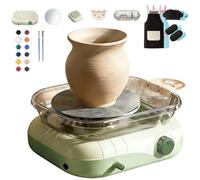 Potterys Wheel, Mini Electric Pottery Wheel with 2 Paintbrushes & Sleeved Apron and Paints, Adjustable Speed DIY Ceramics Clay Machine Pottery Wheels for Adults Kids(No Clay)
