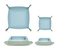 POTTIIS 2 Size Leather Valet Tray Organizer, Folding Travel Organizer,Jewelry Tray, For Travel, Home Or Office | Plain Weave, Double Complexion - Blue & Green