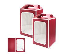 POTTIIS Large Gift Boxes, 10 Pcs Tote Paper Bags with Transparent Window, 9.8 x 7 x 5.1 inches, Wedding & Party Gift Bags - Red