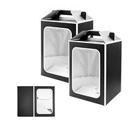 POTTIIS Large Gift Boxes, 10 Pcs Tote Paper Bags with Transparent Window, 9.8 x 7 x 5.1inch Flower Bouquet Paper Gift Bags with Handles, Wedding Party Bags - BLACK