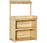 Potting Bench Natural Fir Wood with Galvanized Metal Top 103x53x162cm with Hooks
