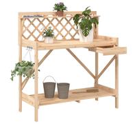 vidaXL Solid Wood Fir Potting Bench Table with Trellis - Versatile Gardening Station for Garden/Patio/Terrace, with Shelves & Hooks