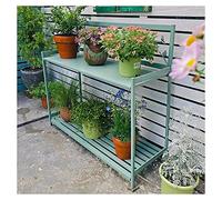 Potting Bench, Outdoor Patio Metal Potting Table With 2- Tier Open Shelf, Garden Work Station Table For Planting (Color : Green, Size : 126.5x45x115.5cm)