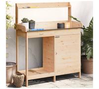 Potting table fir wood 110.5x45x124.5cm light brown zinc top with drawer & shelf
