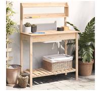 Potting Table Natural Solid Fir Wood 147.5x44x139.5cm Workbench Removable Sink.
