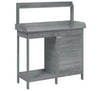 vidaXL Potting Table with Cabinet - Grey Solid Fir Wood Garden Workbench, Zinc Top, Outdoor