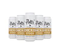 Potts’ Chicken Stock in Can, 500ml (5 Pack) - Canned Chicken Broth for Soups, Sauces, & Stews - Flavour Enhancer Made with Chkn Fat & Bones - Easy Open Can, Ready to Use Stock